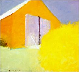 Wolf  Kahn - Square Orange Barn Painting_ 2005