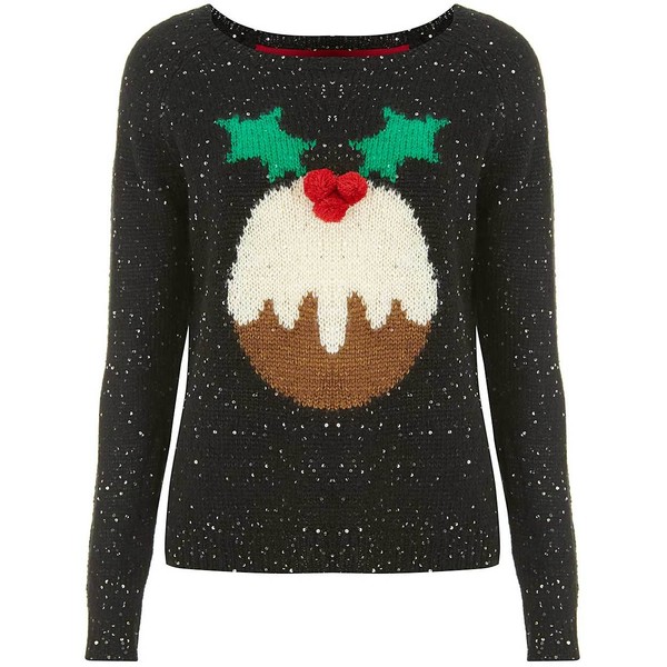 Marie Sequin Christmas Pudding Jumper in Black
